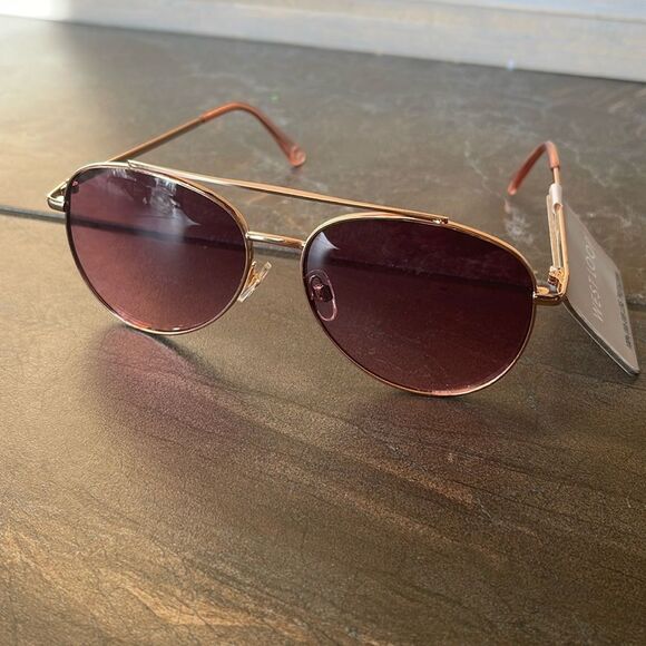 NWT WEST LOOP Rose Gold Aviator Sunglasses, 100% UVA/B Lens Style 23 482 RSE - Picture 1 of 10